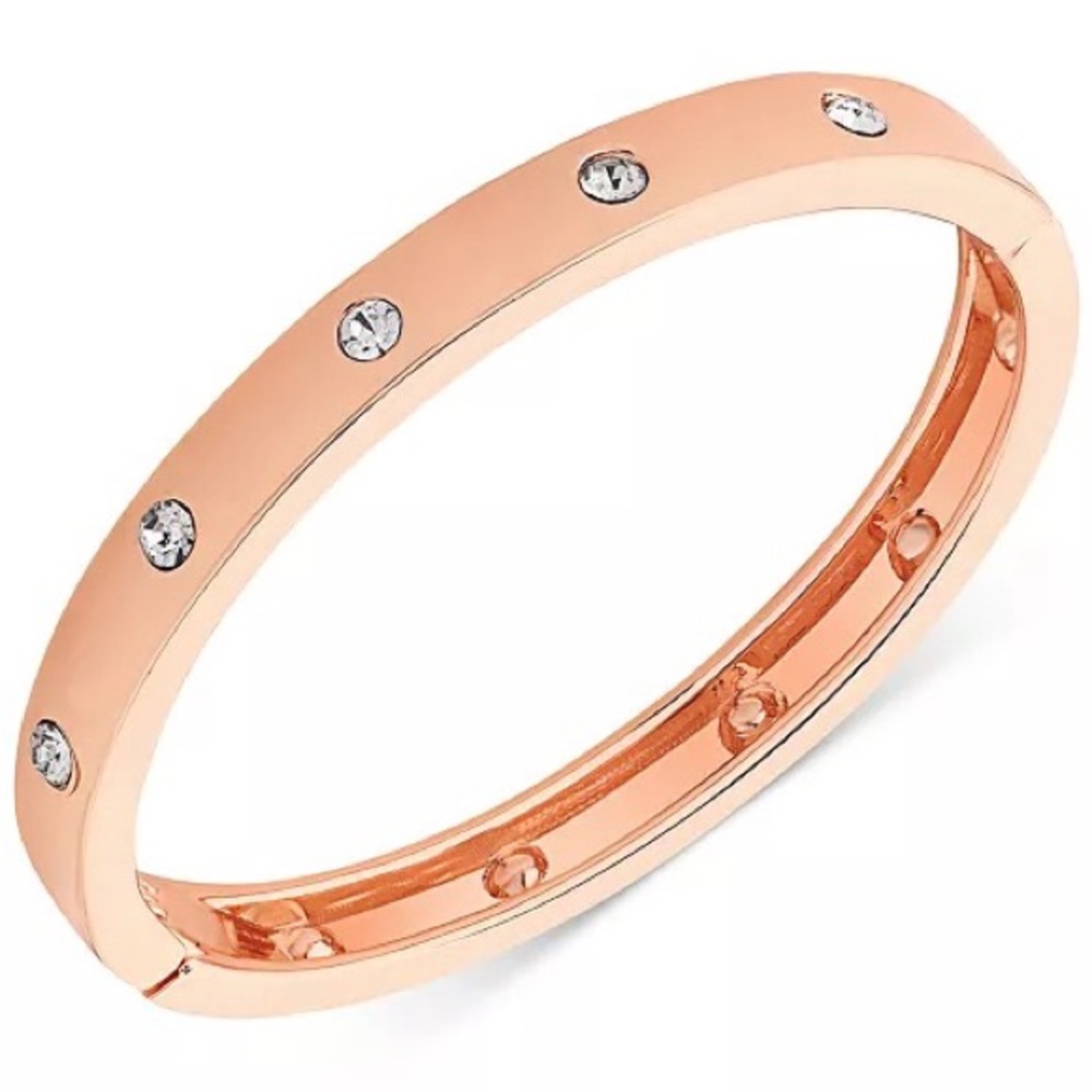 New Elegant Rose Gold Stainless Steel Luxury High-End White Sapphire Bangle - Picture 8 of 10